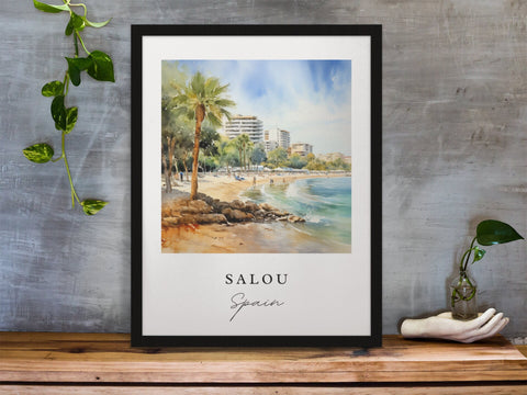 Salou traditional travel art - Spain, Salou poster, Wedding gift, Birthday present, Custom Text, Personalised Gift