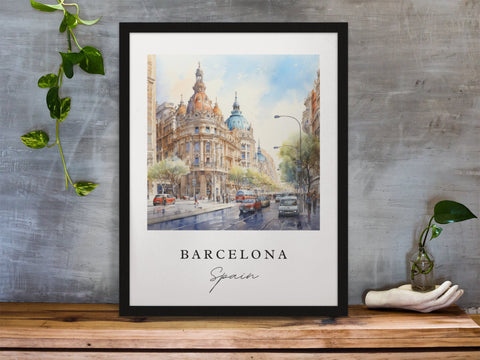 Barcelon traditional travel art - Spain, Barcelona poster, Wedding gift, Birthday present, Custom Text, Personalised Gift