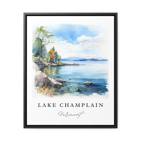 Lake Champlain traditional travel art - Vermont, Lake Champlain poster, Wedding gift, Birthday present, Custom Text, Personalised Gift