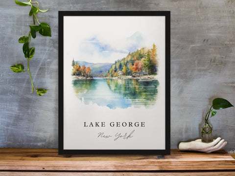 Lake George traditional travel art - New York, Lake George poster, Wedding gift, Birthday present, Custom Text, Personalised Gift