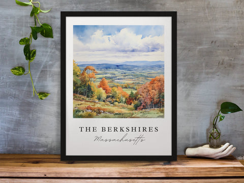 The Berkshires traditional travel art - Massachusetts, Berkshires poster, Wedding gift, Birthday present, Custom Text, Personalised Gift