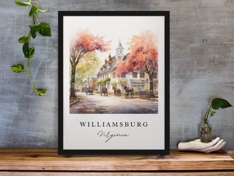 Williamsburg traditional travel art - Virginia, Williamsburg poster, Wedding gift, Birthday present, Custom Text, Personalised Gift