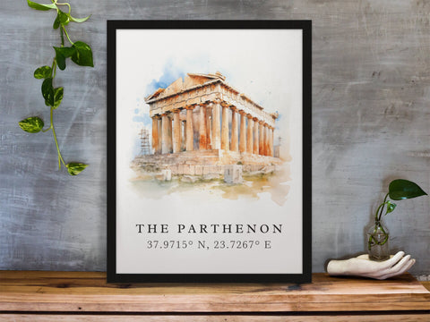 Parthenon traditional travel art - Greece, Parthenon poster, Wedding gift, Birthday present, Custom Text, Personalised Gift