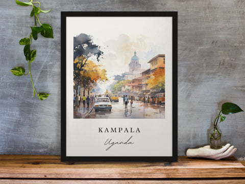 Kampala traditional travel art - Uganda, Kampala poster, Wedding gift, Birthday present, Custom Text, Personalised Gift