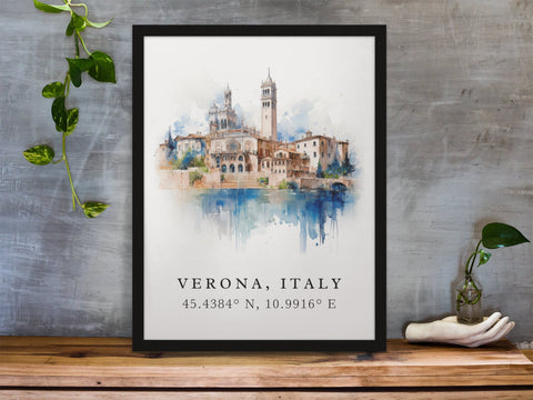 Verona traditional travel art - Italy, Verona poster, Wedding gift, Birthday present, Custom Text, Personalised Gift