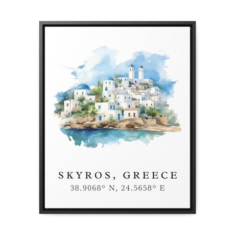 Skyros traditional travel art - Greece, Skyros poster, Wedding gift, Birthday present, Custom Text, Personalised Gift