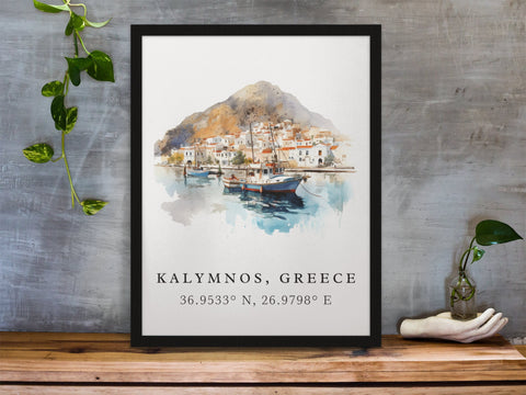 Kalymnos traditional travel art - Greece, Kalymnos poster, Wedding gift, Birthday present, Custom Text, Personalised Gift