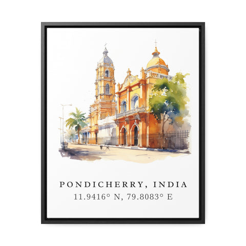 Pondicherry traditional travel art - India, Pondicherry poster, Wedding gift, Birthday present, Custom Text, Personalised Gift