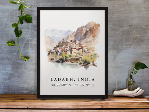 Ladakh traditional travel art - India, Ladakh poster, Wedding gift, Birthday present, Custom Text, Personalised Gift
