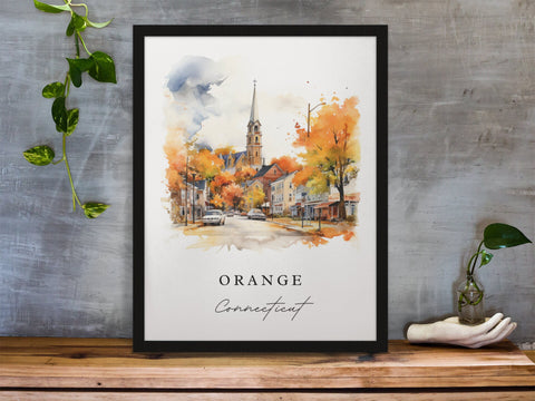 Orange CT traditional travel art - Connecticut, Orange CT poster, Wedding gift, Birthday present, Custom Text, Personalised Gift