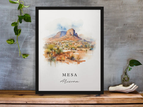 Mesa traditional travel art - Arizona, Mesa poster, Wedding gift, Birthday present, Custom Text, Personalised Gift