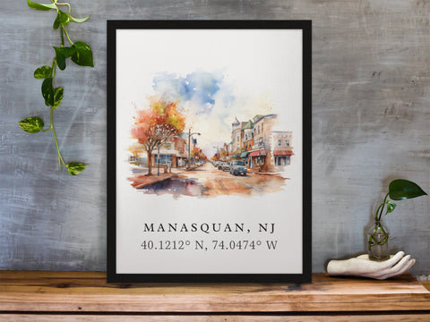 Manasquan NJ traditional travel art - Jersey Shore, Manasquan poster, Wedding gift, Birthday present, Custom Text, Personalised Gift