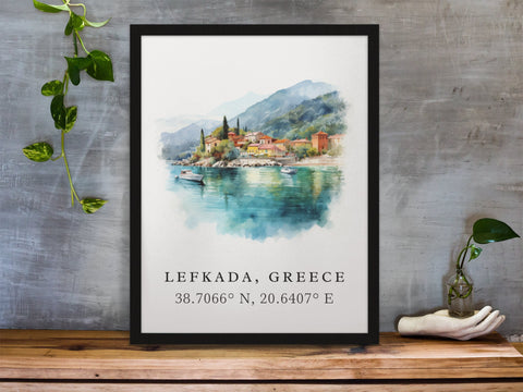 Lefkada traditional travel art - Greece, Lefkada poster, Wedding gift, Birthday present, Custom Text, Personalised Gift
