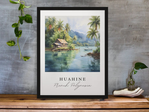 Huahine traditional travel art - French Polynesia, Huahine poster, Wedding gift, Birthday present, Custom Text, Personalised Gift