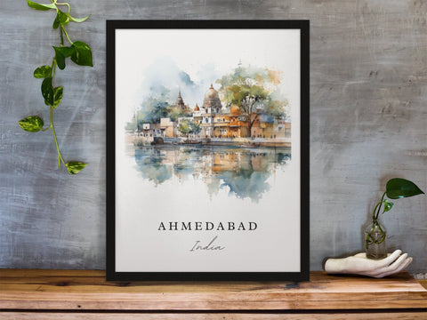 Ahmedabad traditional travel art - India, Ahmedabad poster, Wedding gift, Birthday present, Custom Text, Personalised Gift