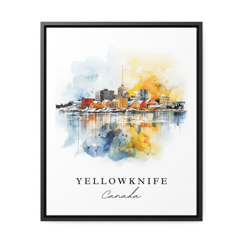 Yellowknife traditional travel art - Canada, Yellowknife poster, Wedding gift, Birthday present, Custom Text, Personalised Gift