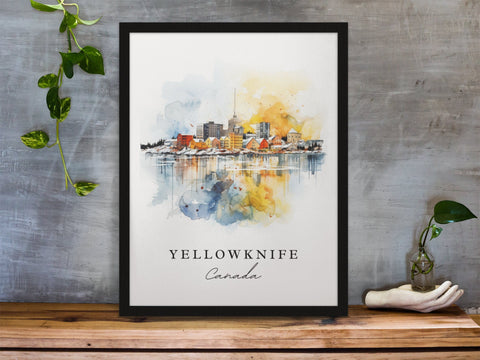 Yellowknife traditional travel art - Canada, Yellowknife poster, Wedding gift, Birthday present, Custom Text, Personalised Gift