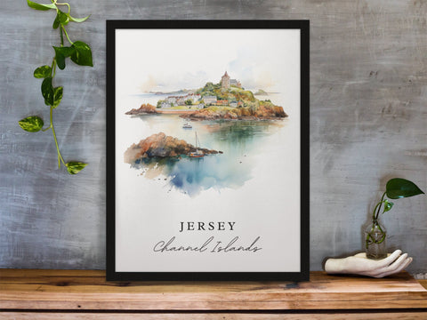 Jersey Island traditional travel art - United Kingdom, Jersey Island poster, Wedding gift, Birthday present, Custom Text, Personalised Gift