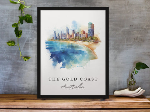 Gold Coast traditional travel art - Australia, The Gold Coast poster, Wedding gift, Birthday present, Custom Text, Personalised Gift