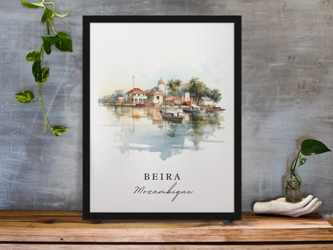 Beira traditional travel art - Mozambique, Beira poster, Wedding gift, Birthday present, Custom Text, Personalised Gift