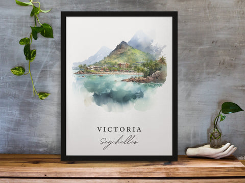 Victoria traditional travel art - Seychelles, Victoria poster, Wedding gift, Birthday present, Custom Text, Personalised Gift