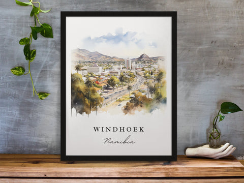 Windhoek traditional travel art - Namibia, Windhoek poster, Wedding gift, Birthday present, Custom Text, Personalised Gift