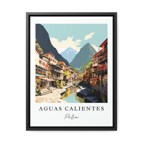 Aguas Calientes traditional travel art - Peru, Aguas Calientes poster, Wedding gift, Birthday present, Custom Text, Personalised Gift