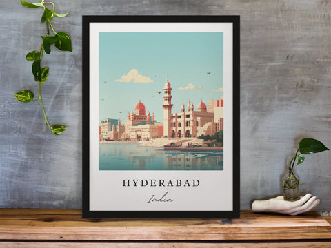 Hyderabad traditional travel art - India, Hyderabad poster, Wedding gift, Birthday present, Custom Text, Personalised Gift