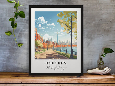 Hoboken traditional travel art - New Jersey, Hoboken poster, Wedding gift, Birthday present, Custom Text, Personalised Gift
