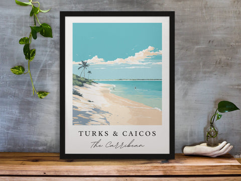 Turks and Caicos traditional travel art - Carribean, Turks and Caicos poster, Wedding gift, Birthday present, Custom Text, Personalised Gift