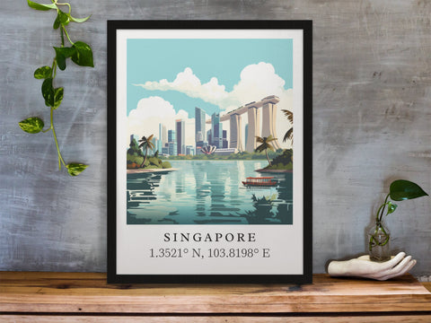 Singapore traditional travel art - Singapore poster, Wedding gift, Birthday present, Custom Text, Personalised Gift