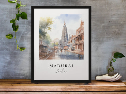Madurai traditional travel art - India, Madurai poster, Wedding gift, Birthday present, Custom Text, Personalised Gift