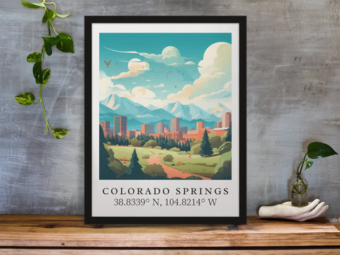 Colorado Springs traditional travel art - Colorado, CO Springs poster, Wedding gift, Birthday present, Custom Text, Personalised Gift