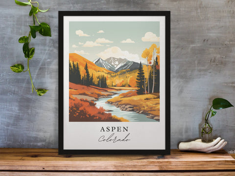 Aspen traditional travel art - Colorado, Aspen poster, Wedding gift, Birthday present, Custom Text, Personalised Gift