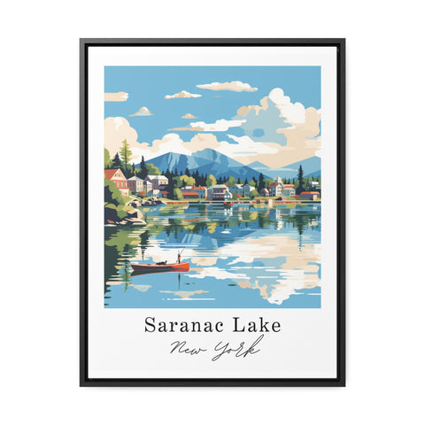 Saranac Lake traditional travel art - New York, Saranac Lake poster, Wedding gift, Birthday present, Custom Text, Personalised Gift