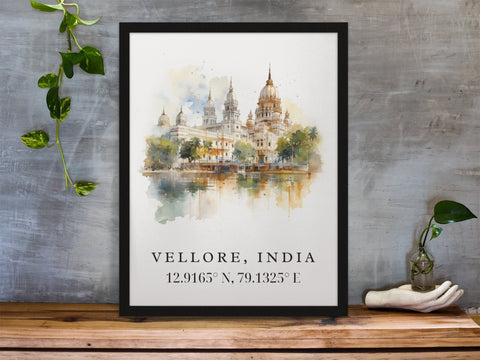 Vellore traditional travel art - India, Vellore poster, Wedding gift, Birthday present, Custom Text, Personalised Gift