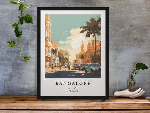 Bangalore traditional travel art - India, Bangalore poster, Wedding gift, Birthday present, Custom Text, Personalised Gift
