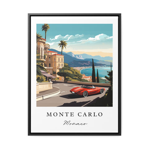 Monte Carlo traditional travel art - South of France, Monte Carlo poster, Wedding gift, Birthday present, Custom Text, Personalised Gift