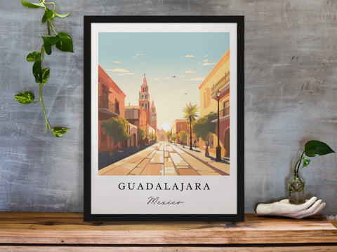 Guadalajara traditional travel art - Mexico, Guadalajara poster, Wedding gift, Birthday present, Custom Text, Personalised Gift