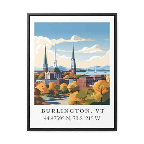 Burlington traditional travel art - Vermont, Burlington poster, Wedding gift, Birthday present, Custom Text, Personalised Gift