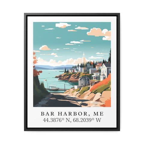 Bar Harbor traditional travel art - Maine, Bar Harbor poster, Wedding gift, Birthday present, Custom Text, Personalised Gift