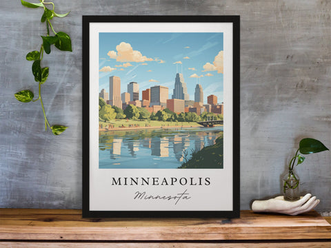Minneapolis traditional travel art - Minnesota, Minneapolis poster, Wedding gift, Birthday present, Custom Text, Personalised Gift
