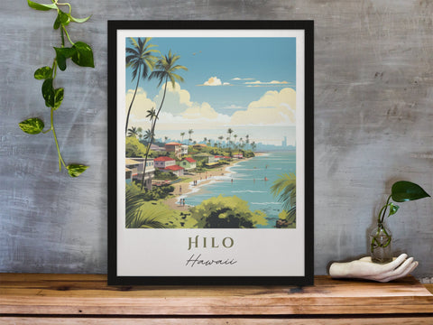 Hilo traditional travel art - Hawaii, Hilo poster, Wedding gift, Birthday present, Custom Text, Personalised Gift