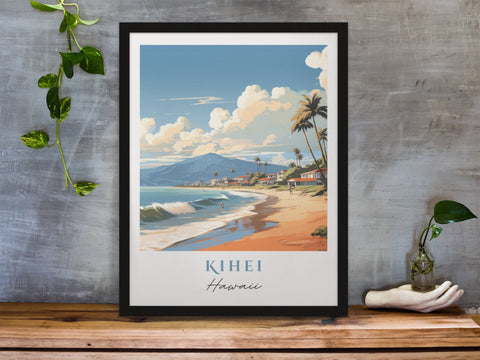 Kihei traditional travel art - Hawaii, Kihei poster, Wedding gift, Birthday present, Custom Text, Personalised Gift