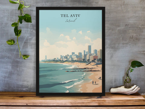 Tel Aviv traditional travel art - Israel, Tel Aviv poster, Wedding gift, Birthday present, Custom Text, Personalized Gift