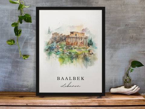 Baalbek traditional travel art - Lebanon, Baalbek poster, Wedding gift, Birthday present, Custom Text, Personalized Gift