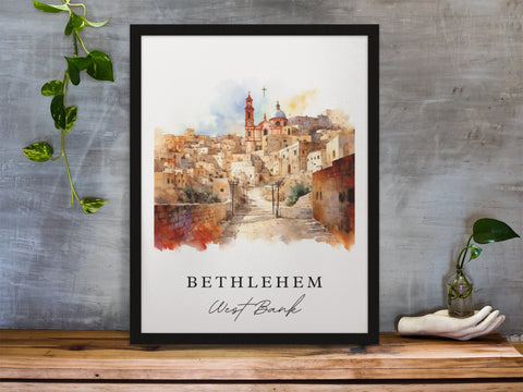 Bethlehem traditional travel art - Israel, Bethlehem poster, Wedding gift, Birthday present, Custom Text, Personalized Gift