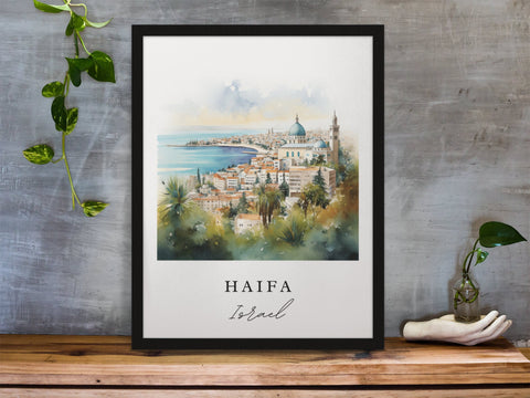 Haifa traditional travel art - Israel, Haifa poster, Wedding gift, Birthday present, Custom Text, Personalized Gift