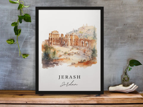 Jerash traditional travel art - Jordan, Jerash poster, Wedding gift, Birthday present, Custom Text, Personalized Gift