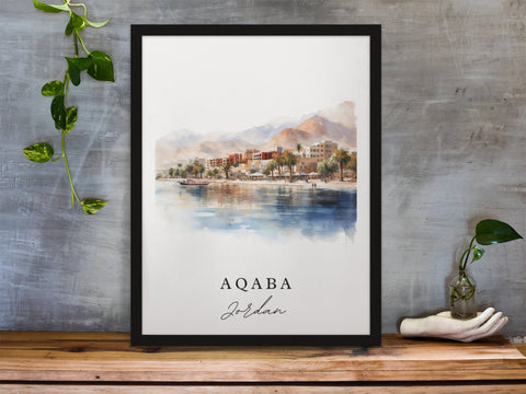 Aqaba traditional travel art - Jordan, Aqaba poster, Wedding gift, Birthday present, Custom Text, Personalized Gift